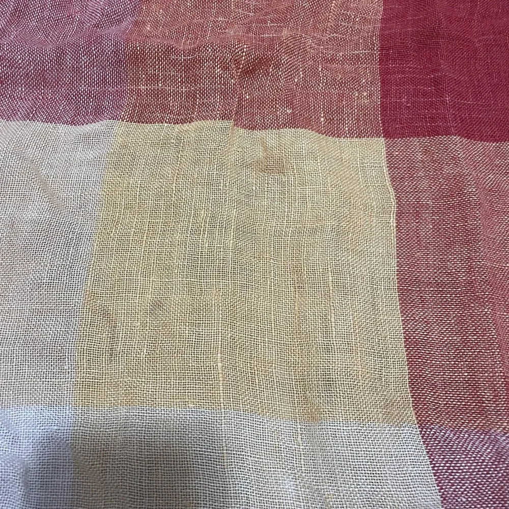 VTG Red Orange Linen Buffalo Check Tablecloth and 6 Napkins Set Farmhouse 48x48